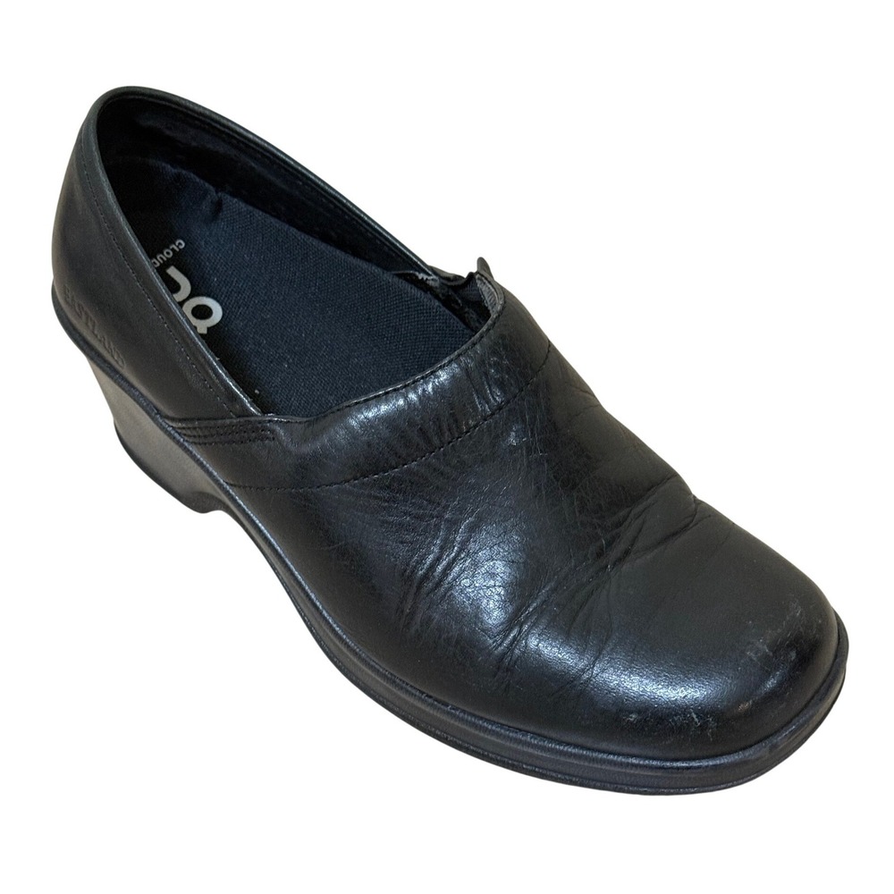 Eastland Women Clog 8.5 Black Leather Wedge Slip On Comfort Work Supportive